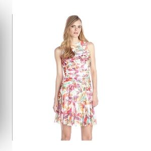 London Times Sleeveless Colorful Floral Short Cocktail  Dress Size 10 Lined